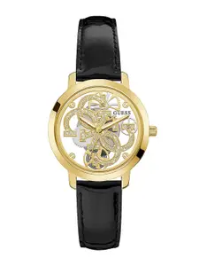 GUESS Women Embellished Dial & Leather Bracelet Style Straps Analogue Watch GW0383L1