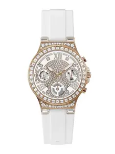 GUESS Women Embellished Dial & Silicon Straps Analogue Chronograph Watch GW0257L2