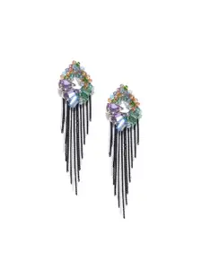 YouBella Multicoloured Circular Stone-Studded Tasselled Earrings