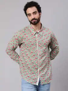 AKS Floral Printed Spread Collar Long Sleeve Cotton Casual Shirt
