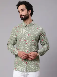 AKS Bandhani Printed Spread Collar Long Sleeve Cotton Casual Shirt