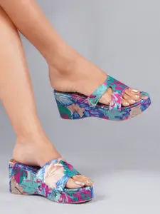 JM Looks Floral Printed Wedge Heels