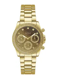 GUESS Women Embellished Dial & Stainless Steel Straps Analogue Chronograph Watch GW0483L2