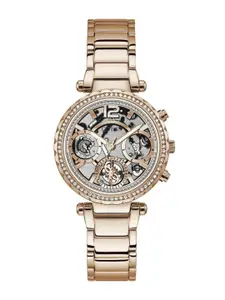 GUESS Women Embellished Dial & Water Resistance Stainless Steel Analogue Watch GW0403L3