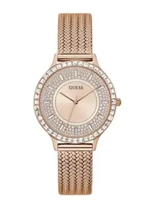 GUESS Women Embellished Dial Stainless Steel Wrap Around Straps Analogue Watch GW0402L3