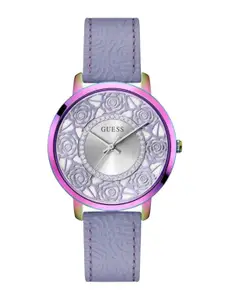 GUESS Women Embellished Dial & Leather Straps Analogue Watch GW0529L4