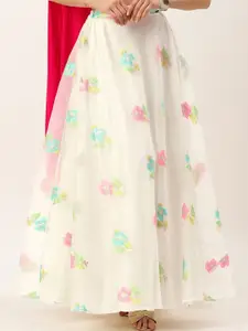 Ethnovog Floral Printed Organza Flared Maxi Skirt