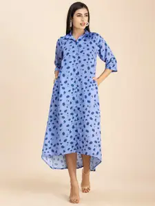 Moomaya Floral Printed High-Low Hem Shirt Maxi Dress