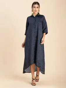 Moomaya Floral Printed High-Low Hem Shirt Maxi Dress