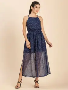 Moomaya Polka Dot Printed Gathered Detailed A-Line Midi Dress