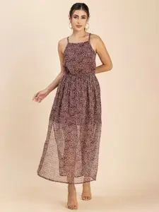 Moomaya Floral Printed Gathered Detailed A-Line Midi Dress