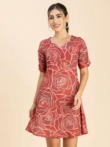 Moomaya Floral Printed Sweetheart Neck A-Line Dress
