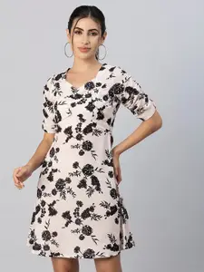 Moomaya Floral Printed Sweetheart Neck A-Line Dress