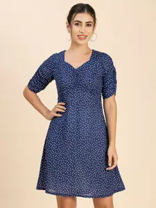 Moomaya Floral Printed Sweetheart Neck A-Line Dress