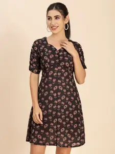 Moomaya Floral Printed Sweetheart Neck A-Line Dress
