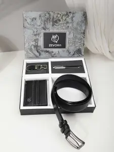 ZEVORA Men Leather Belt, Wallet, Keychain and Pen Gift Set