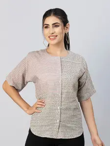 Moomaya Geometric Printed Cotton Shirt Style Top