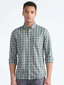 Flying Machine Checked Cotton Button-Down Collar Slim Fit Opaque Casual Shirt