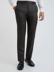 Raymond Men Checked Slim Fit Mid-Rise Formal Trousers