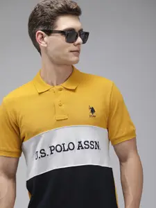 U.S. Polo Assn. Pure Cotton Slim Fit Colourblocked Polo Collar Casual T-shirt