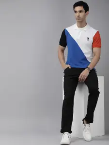 U.S. Polo Assn. Pure Cotton Slim Fit Colourblocked Polo Collar Casual T-shirt
