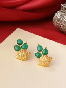 CELEBRAVO Oval Artificial Stones Studded Brass-Plated Studs Earrings