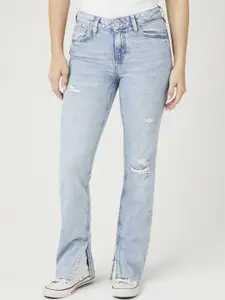 FOREVER 21 Women Mid-Rise Flared Mildly Distressed Heavy Fade Stretchable Jeans