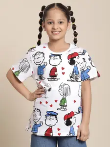 Kids Ville Girls Peanuts Printed Pure Cotton Tshirt
