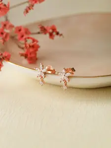 MANNASH Sterling Silver Rose Gold Plated Cubic Zirconia Classic Studs