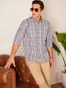 DENNISON Smart Tartan Checks Checked Button-Down Collar Cotton Casual Shirt