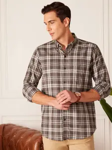 DENNISON Smart Tartan Checked Button-Down Collar Cotton Casual Shirt