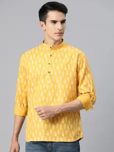 Luxrio Men Geometric Printed Mandarin Collar Kurta