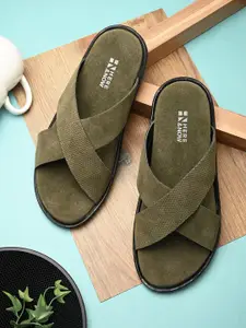 HERE&NOW Men Green Cross Strap Comfort Sandals