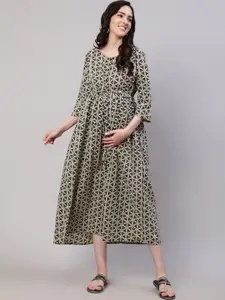 Nayo Floral Printed Maternity Cotton Empire Ethnic Dress
