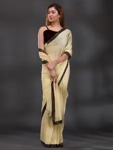 Koskii Checked Beads And Stones Poly Georgette Saree