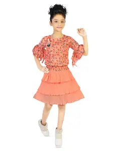 BAESD Girls Floral Printed Top with Skirt