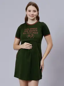 True Shape Typography Printed Cotton Maternity Sheath Dress