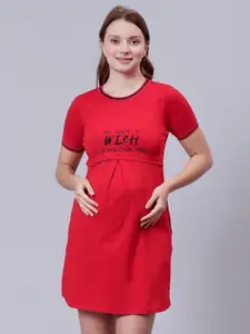 True Shape Typography Printed Cotton Maternity Sheath Dress