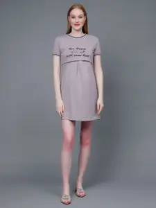 True Shape Maternity Typography Printed Round Neck Mini Cotton T-Shirt Dress