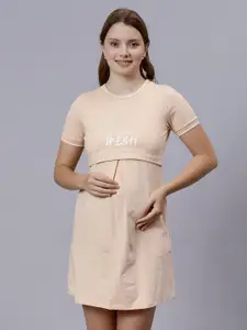 True Shape Typography Printed Cotton Maternity Dress