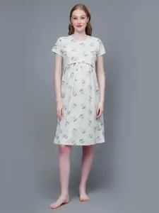 True Shape Floral Printed Cotton Maternity A-Line Dress