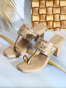 Anouk Ethnic Embellished One-Toe Block Heels