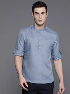 Indo Era Men Mandarin Collar Roll-Up Sleeves Kurta