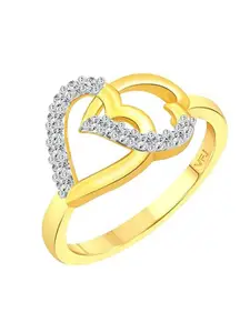 Vighnaharta Gold-Plated CZ-Studded Interlocking Hearts Finger Ring