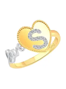 Vighnaharta Gold-Plated Love S Alphabet Cubic Zirconia Studded Finger Ring