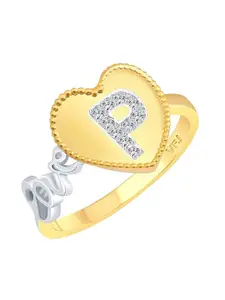 Vighnaharta Gold-Plated Valentine Love P Letter in Heart CZ- Studded Finger Ring