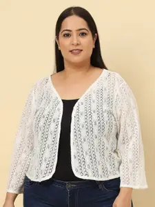UnaOne Plus Size Self Design Open Front Cotton Shrug