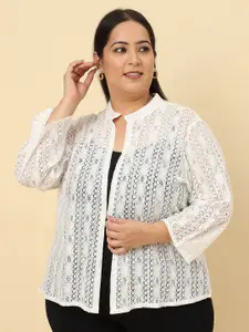 UnaOne Plus Size Self Design Open Front Cotton Shrug