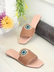 Anouk Pink Embellished Evil Eye Classic Open Toe Flats