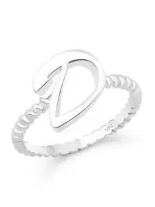 Vighnaharta Rhodium-Plated Spiral Ring D Alphabet Finger Ring